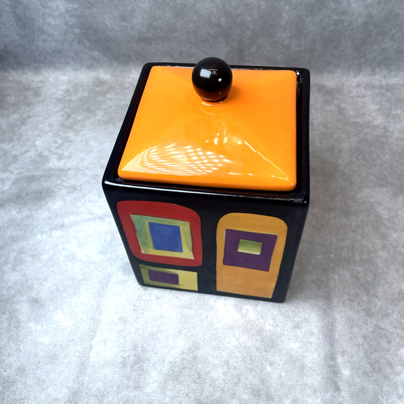 Mary Naylor Designs Modern Ceramic Canister Orange Lid Hand Painted Abstract 5x4 - Picture 8 of 8